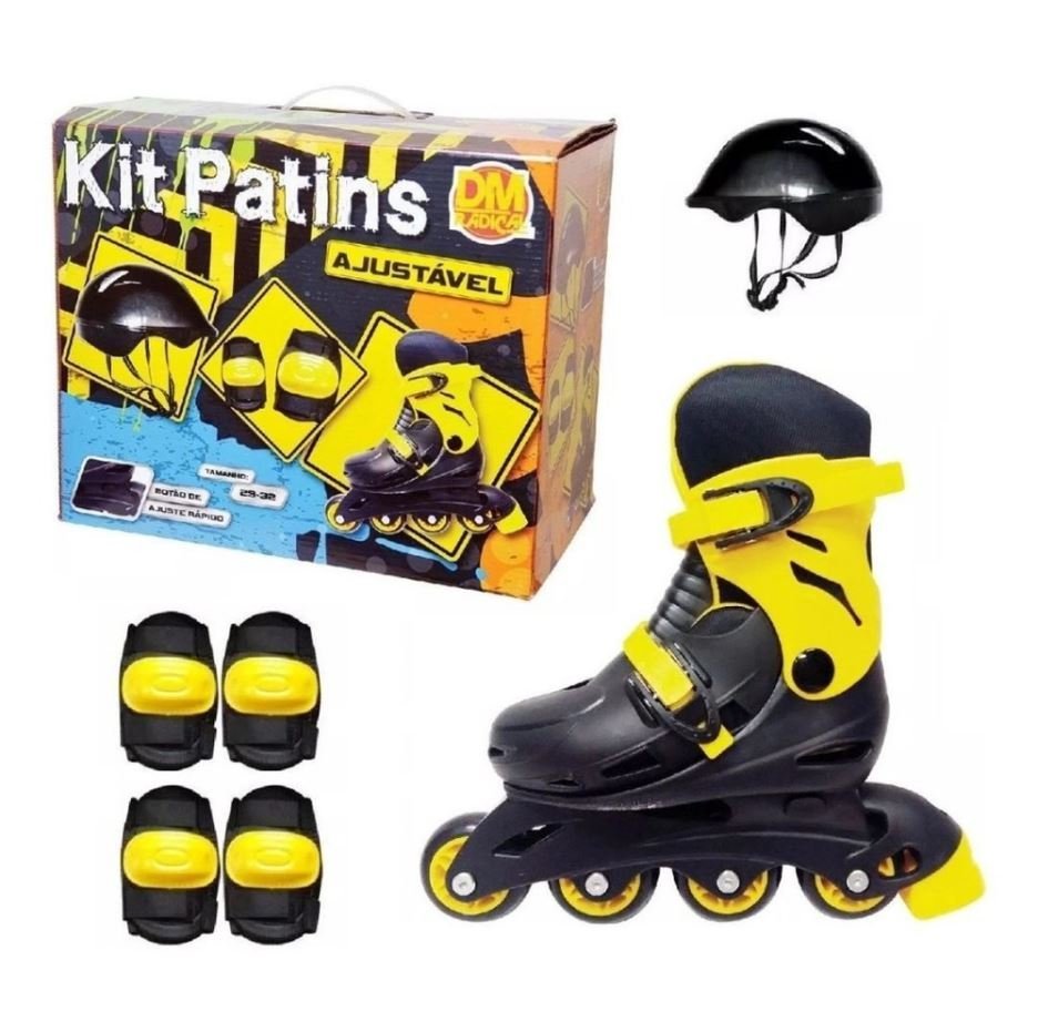 Patins Infantil Roller Inline Ajustável Amarelo 29-32 60Kg - 1