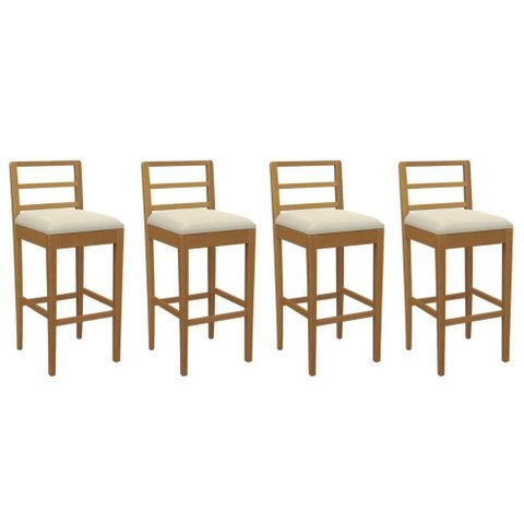 Kit 4 Banquetas Sala Jantar Sofia 1bmm006ca Premium Madeira Maciça 4 Un Carvalho/linho Bege Argila