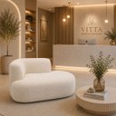 Ver imagem 1 de Sofá Puf Orgânico 140 cm 2 Lugares Consultório Recepção Sala:Off White/Bouclé Lado Direito