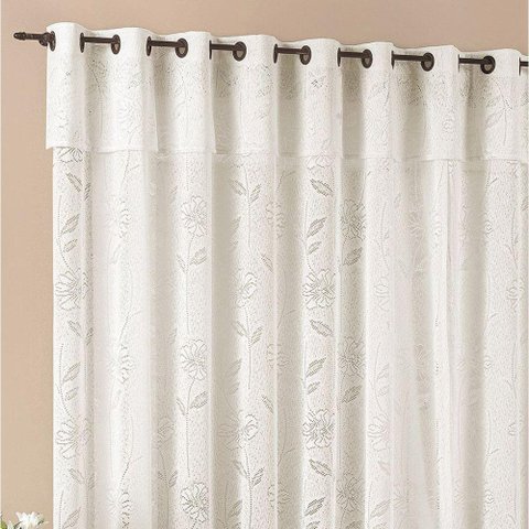 Cortina Luna 2,00m X 2,50m Palha Tecido Renda Floral Leve para Sala ou Quarto