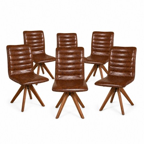 Cadeira Jaque Giratória Sala de Estar Jantar Cor Whisky Base Madeira Kit 6 Unidades