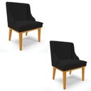 Ver imagem 1 de Kit 2 Cadeiras Estofadas para Sala de Jantar Base Fixa de Madeira Castanho Lia Linho Preto - Ibiza