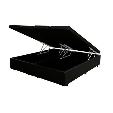 Cama Box Baú Blindado King Bipartido Principe Das Camas Sintético Preto 193x203x41