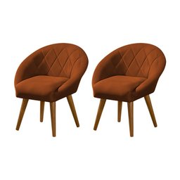 Kit 2 Poltronas Decorativa Canastra Estofada Veludo Laranja Terracota Pés Palito em Madeira Maciça - 1