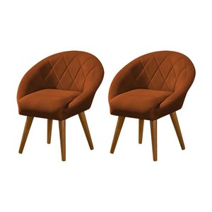 Kit 2 Poltronas Decorativa Canastra Estofada Veludo Laranja Terracota Pés Palito em Madeira Maciça