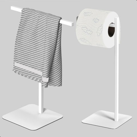 Porta Papel Higiênico de Chão Branco e Toalha Lavabo Nice