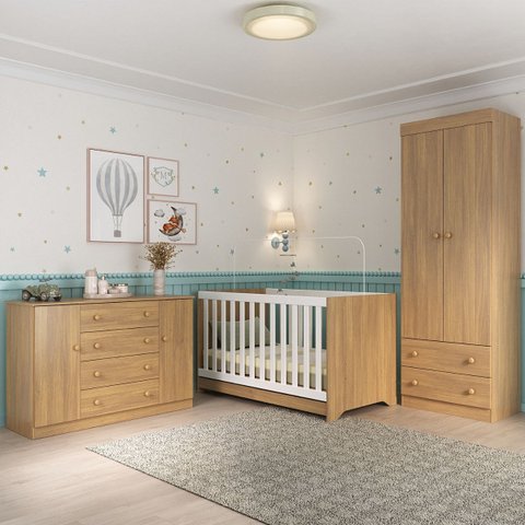 Quarto de Bebê Completo com Berço Americano 3 em 1 Encanto Multimóveis Mp4593 Madeirado
