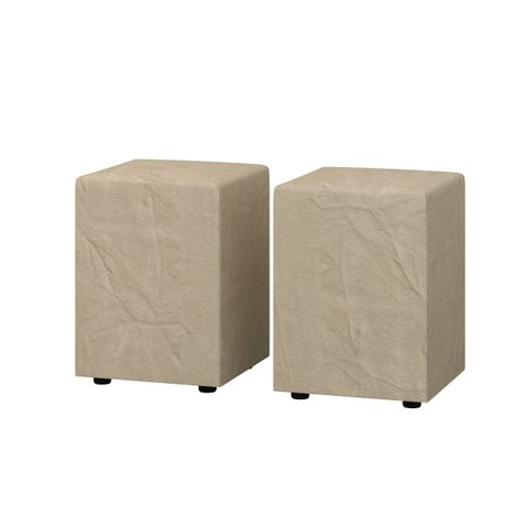 Kit 2 Puff Banquetas Cubo Quadrado Decorativo Suede Bege
