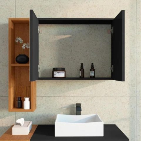 Espelheira Banheiro Angola Preto Fosco/naturalle