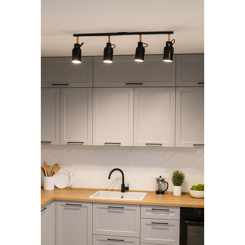 Trilho de Teto Becker Preto 1m com 4 Spots Direcionáveis Lumim