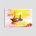 Ver imagem 1 de Quadro Paisagem Barcos Pôr Do Sol Tela No Chassi 63X42Cm
