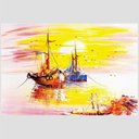 Ver imagem 2 de Quadro Paisagem Barcos Pôr Do Sol Tela No Chassi 63X42Cm