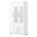Ver imagem 1 de Guarda Roupa Solteiro Açaí 3 Portas e 2 Gavetas Branco com Espelho - Móveis Henn
