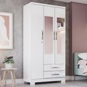 Ver imagem 2 de Guarda Roupa Solteiro Açaí 3 Portas e 2 Gavetas Branco com Espelho - Móveis Henn