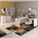 Ver imagem 1 de Kit para Escritório 4 Peças Mesa em L Balcão 2 Portas MDP Branco Tecno Mobili