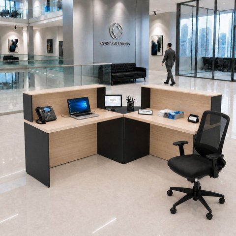 Balcão de Atendimento em L 140x60cm para Loja e Recepção + Cadeira de Escritório Ergonômica Premium