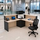 Ver imagem 1 de Balcão de Atendimento em L 140x60cm para Loja e Recepção + Cadeira de Escritório Ergonômica Premium