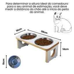 Comedouro Elevado Pet Duplo Gato Mdf Linha Básica - Branco - 2