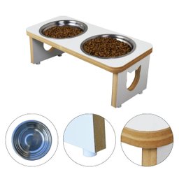 Comedouro Elevado Pet Duplo Gato Mdf Linha Básica - Branco - 1