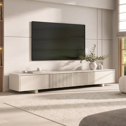 Rack Ripado para TV até 75 Polegadas Planejado 210cm Aruá CabeCasa MadeiraOriginals Off White