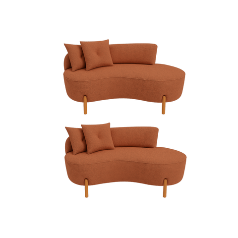 Kit 02 Sofá Orgânico 2 Lugares C/2 Almofadas Curvo Sala Recepção Boucle Terracota - Montanaris Decor