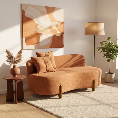 Kit 02 Sofá Orgânico 2 Lugares c/2 Almofadas Curvo Sala Recepção Boucle Terracota - Montanaris Decor