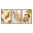 Ver imagem 1 de Kit 03 Quadros Decorativos - Natureza Dourada Folhas Ouro Flnt051 - Tela Canvas - 60x80cm