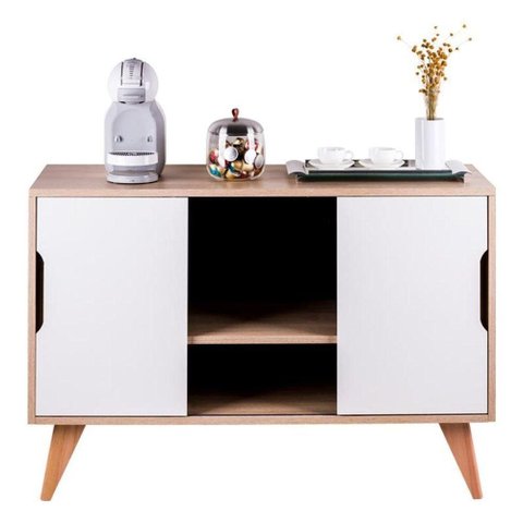 Buffet Aparador Murano Moderno 2 Portas MDP 115cm Carvalho e Branco Mercado Das Prateleiras