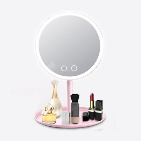 Espelho de Led para Maquiagem com Ventilador Touch 20cm Mini Espelho com Aumento 5x - 3 em 1