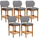 Ver imagem 3 de Kit 5 Banquetas Baixa Bar Cozinha e Sala de Jantar Fixa Betta Imbuia Linho Cinza Escuro - Lyam Decor