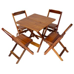 Conjunto Mesa com 4 Cadeiras Madeira 70x70 Dobráveis na Cor Mel
