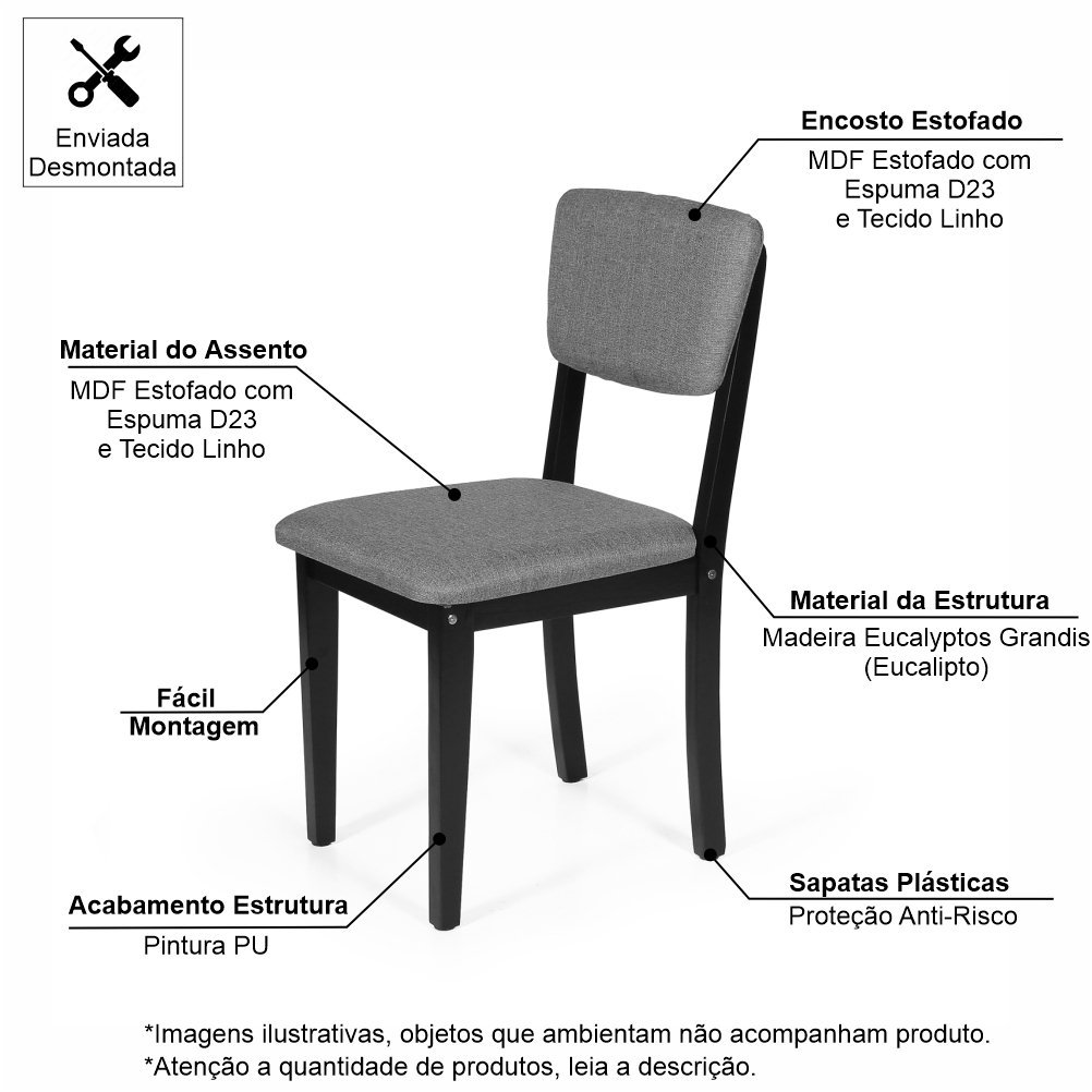 Mesa de Jantar Redonda Gabi Noronha com 4 Cadeiras Estofadas Ella Preto/cinza Escuro - 6