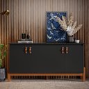 Ver imagem 3 de Buffet Aparador Balcão com Puxador em Couro para Sala Jantar Estar 4 Portas Sonetto - Preto