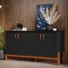 Buffet Aparador Balcão com Puxador em Couro para Sala Jantar Estar 4 Portas Sonetto - Preto - 5
