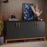 Buffet Aparador Balcão com Puxador em Couro para Sala Jantar Estar 4 Portas Sonetto - Preto - 1