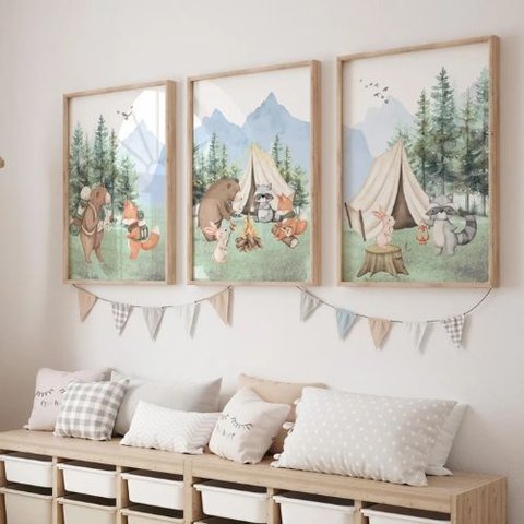 Kit 3 Quadros Decorativos Infantil | Natureza - Animais da Floresta NO2 - 40x60 - Moldura Madeira