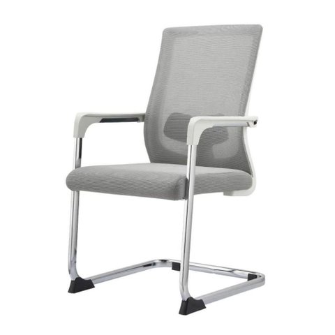 Kit 4 Cadeiras de Escritório Locutor Avila Tela Mesh Cinza Polipropileno Branco Base Fixa Cromada
