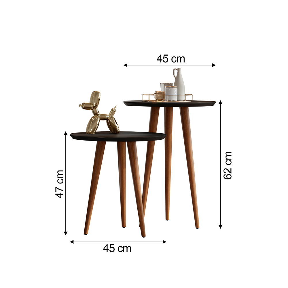 Conjunto de Mesas: Lateral e Apoio Pés Retrô Bella:preto - 2
