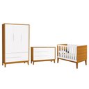 Ver imagem 1 de Dormitório Infantil Classic 3 Portas, Cômoda 1 Porta e Berço Branco/Savana com Pés Amadeirado -