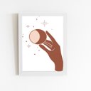 Ver imagem 1 de Lua Astros Mãos Minimalista Quadro Moldura Branca 60x40cm