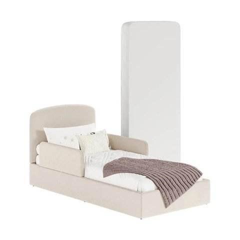 Cama Infantil Romeo Unissex Montessoriana Estofada com Colchão Bege