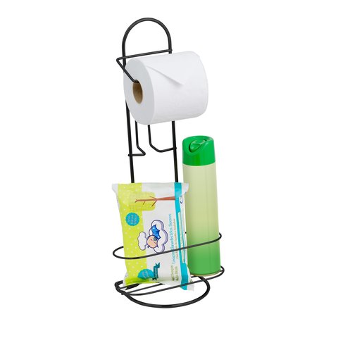 Suporte Porta Papel Higiênico de Chão e Prateleira Aço Preto - Cód 08312