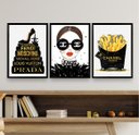 Ver imagem 1 de Kit 3 Quadros Fashion Marcas Famosas Mulher livros 33x24cm:madeira Preta