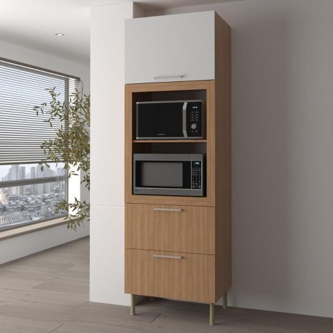 Paneleiro Torre Quente para Forno Micro-ondas 1 Porta 2 Gavetas 80cm Multimóveis Cr20443 Freijó