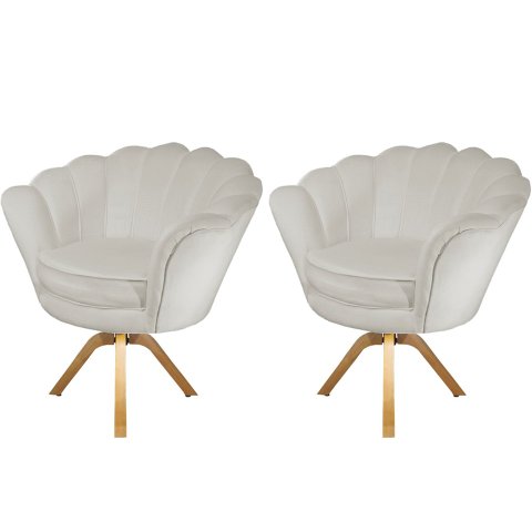 Kit 2 Poltronas Decorativa Pétala Base Giratória Madeira Couro Bege Ms Decor
