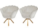 Ver imagem 1 de Kit 2 Poltronas Decorativa Pétala Base Giratória Madeira Couro Bege Ms Decor