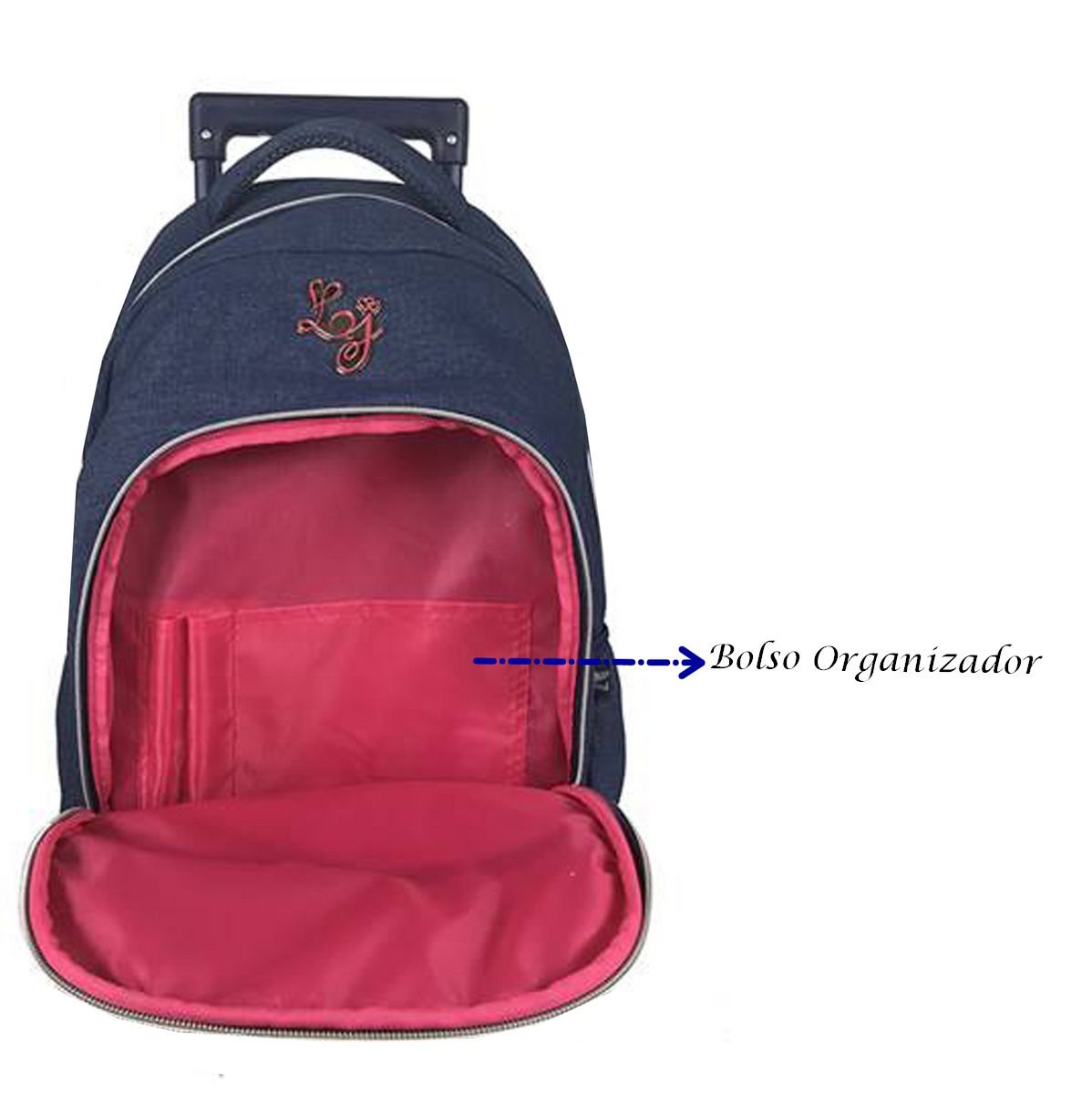 Mochila Juvenil de Carrinho Lili July Jeans Rodinhas Silicone Descolada Resistente Original - Azul E - 4