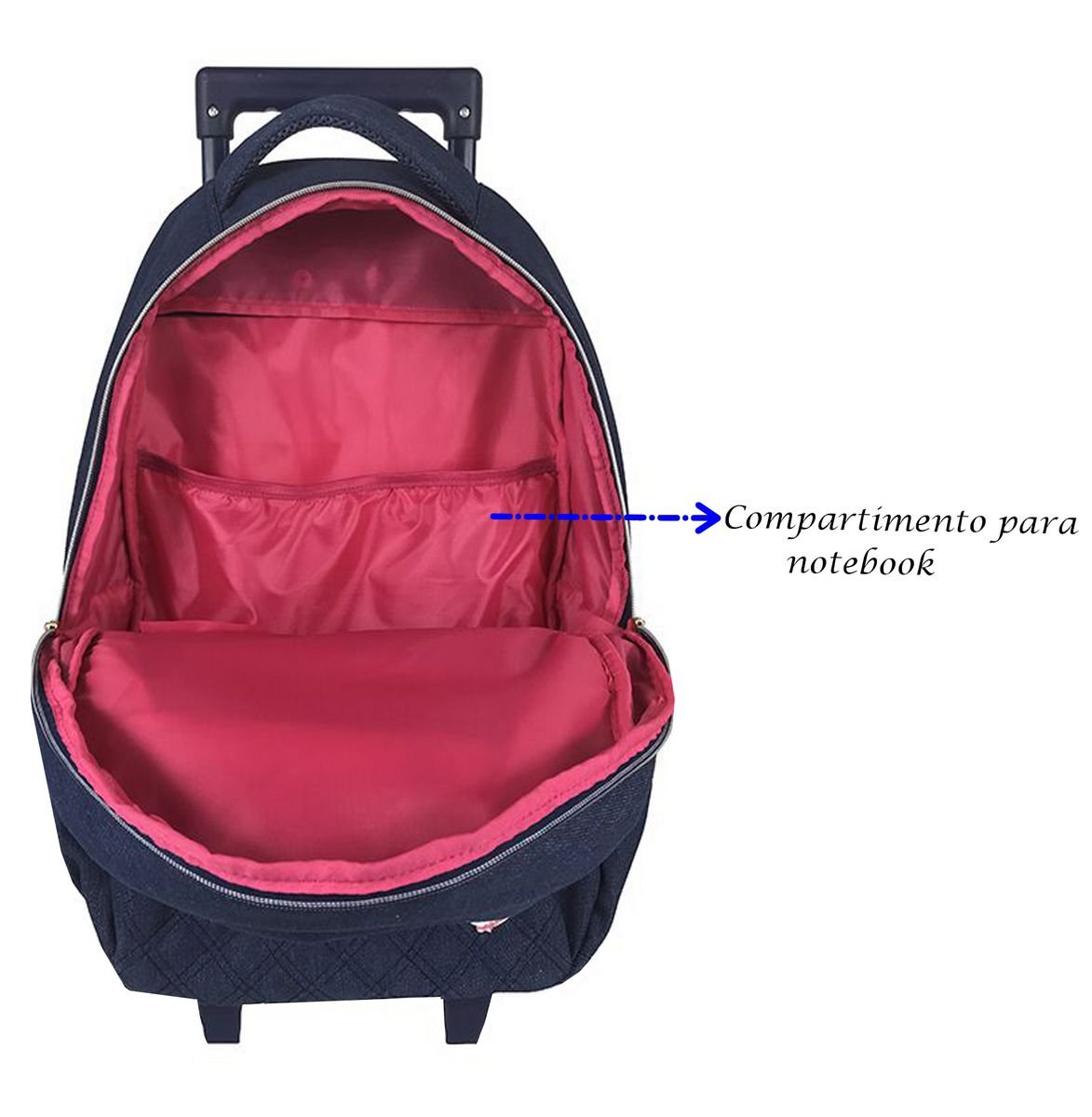 Mochila Juvenil de Carrinho Lili July Jeans Rodinhas Silicone Descolada Resistente Original - Azul E - 2