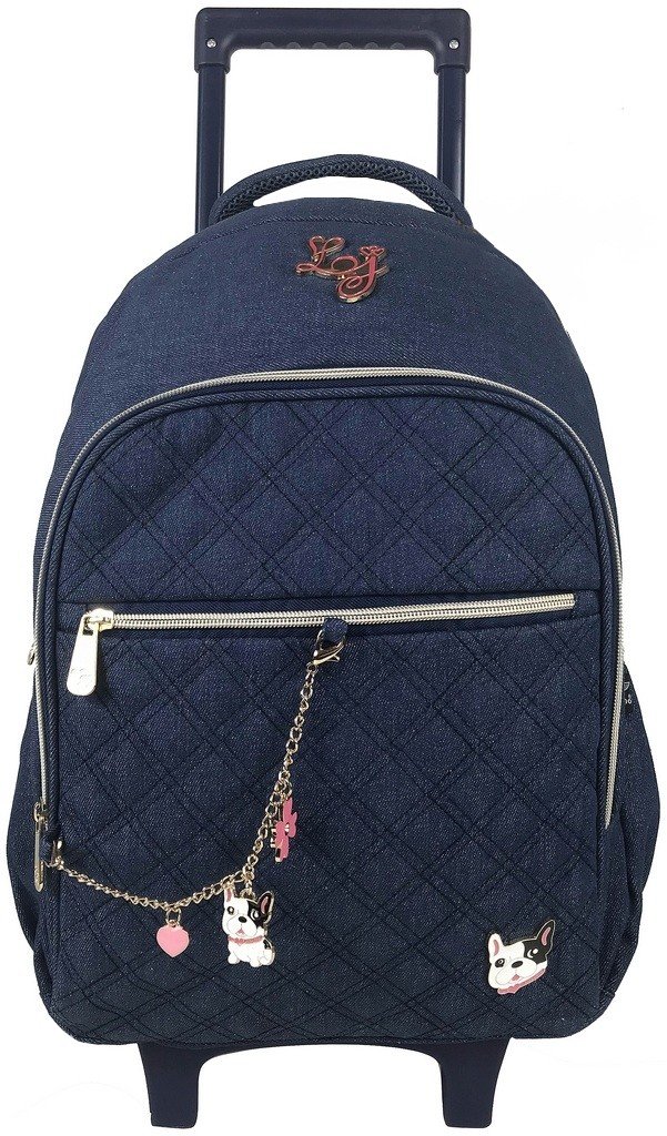 Mochila Juvenil de Carrinho Lili July Jeans Rodinhas Silicone Descolada Resistente Original - Azul E - 1