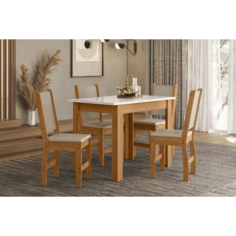 Conjunto de Mesa Bellagio com 4 Cadeiras Freijo/off White